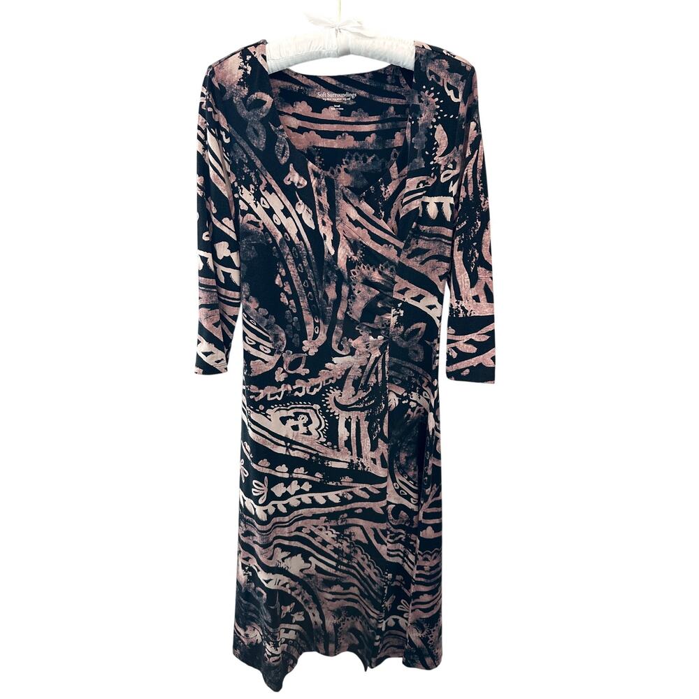 SOFT SURROUNDINGS | Katavi Abstract Print Knit Dress 3/4 Sleeve Stretch | Small